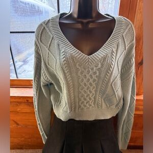 Aero Cropped Cableknit Sweater Medium Grue Y2K Fisherman preppy